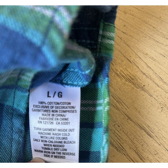 Y2K Aeropostale Flannel Women L Green Plaid Blue VTG Outdoor Preppy Dog LOGO - Picture 7 of 11